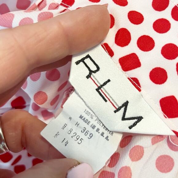 Vintage Midi Skirt 80s Polka Dot Pleated Flat Waistband Full A Line 1980s Flowy - Picture 9 of 10